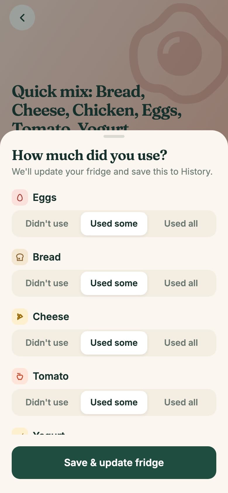 How much did you use? sheet that updates the fridge