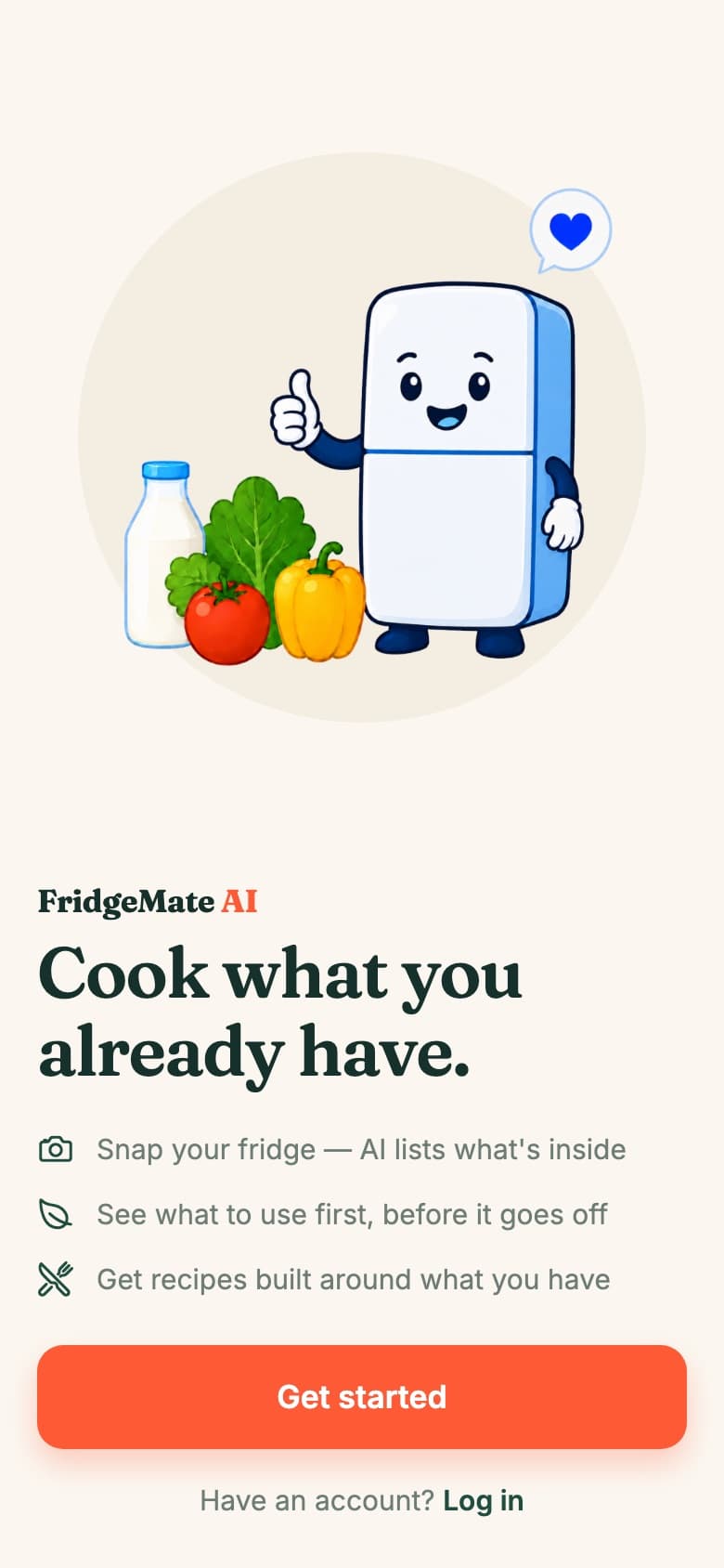Welcome screen: Cook what you already have