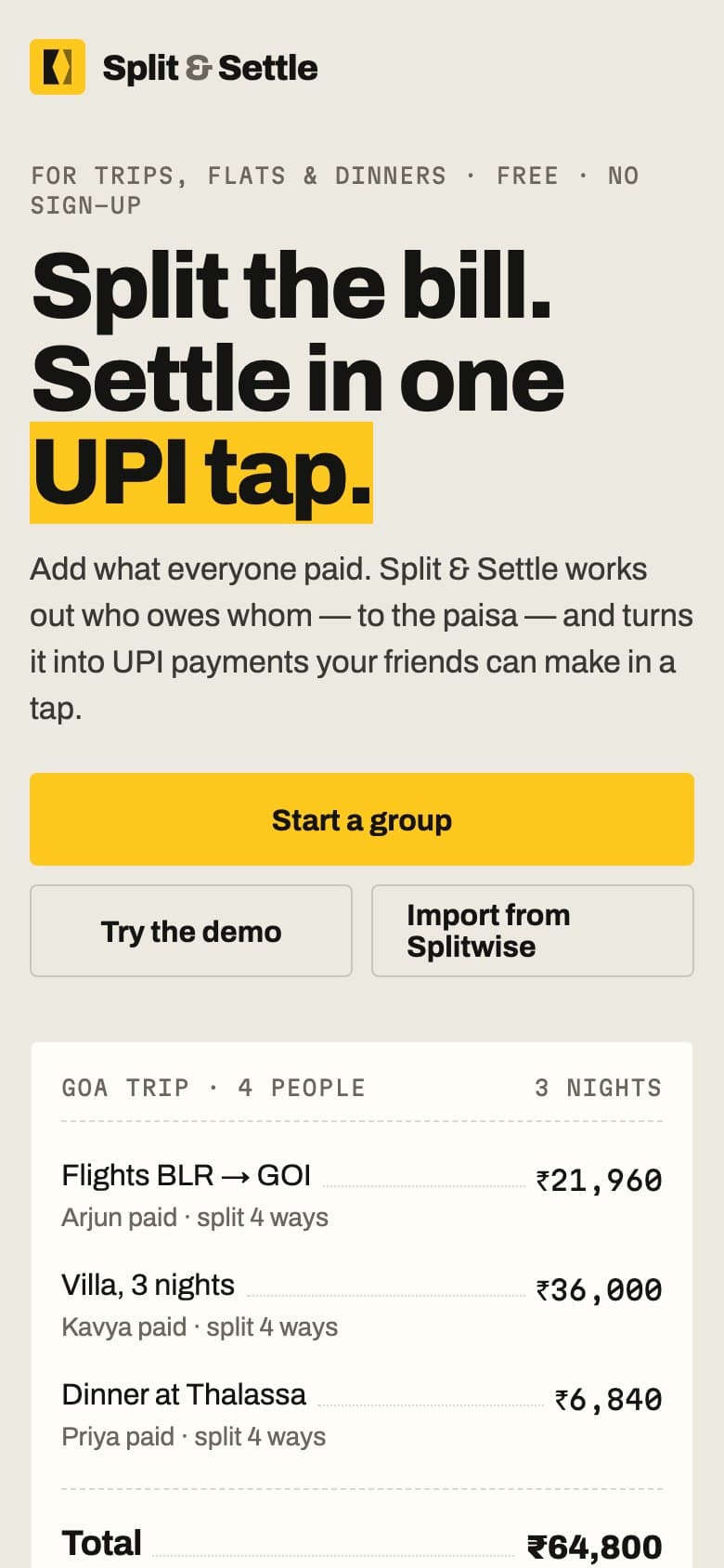 Split & Settle on a phone