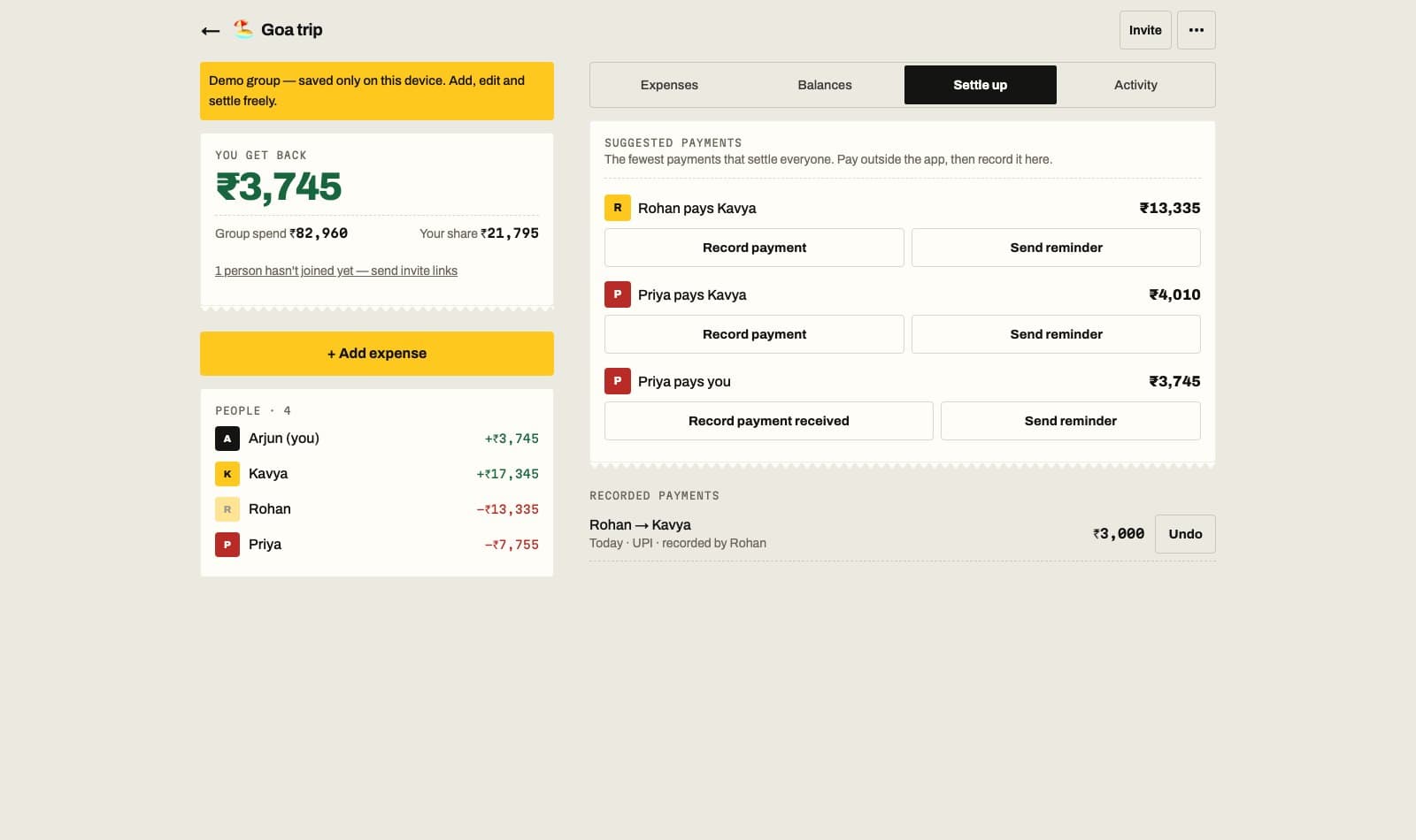 Suggested payments that settle everyone