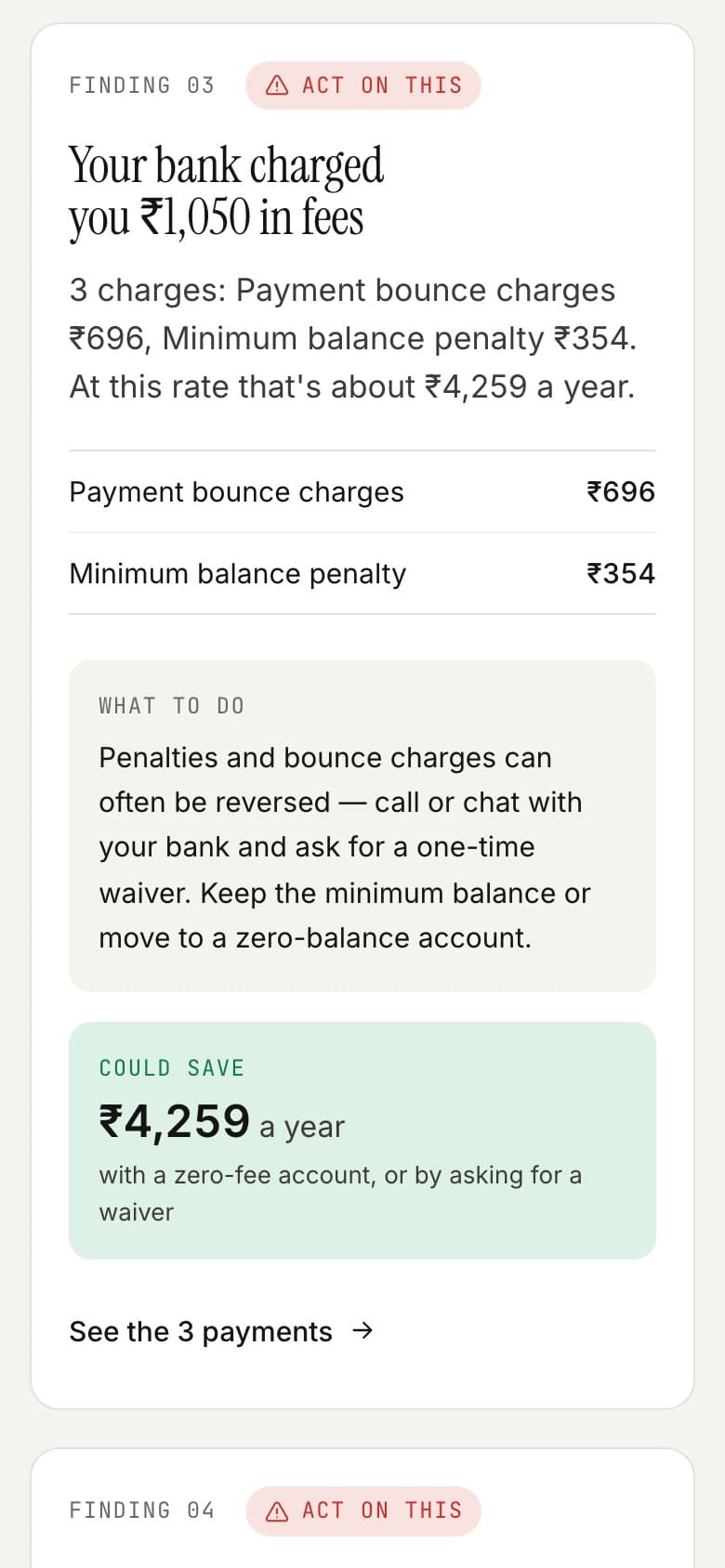 A bank-fee finding with what to do